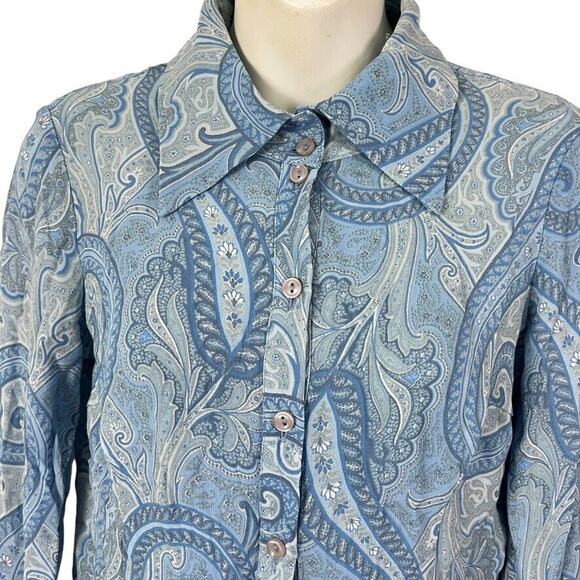 Bebe Y2K Vintage Button Up Wide Sheer Fairy Bell Sleeve Paisley Top Shirt XS - Picture 9 of 16